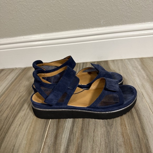L'Amour Des Pieds Arna Navy Suede Mesh Platform Sandals Womens 8M Coastal Beach - Picture 4 of 13